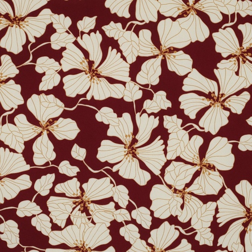[VE-03417-001] Viscose Ecru Flowers on Bordeaux