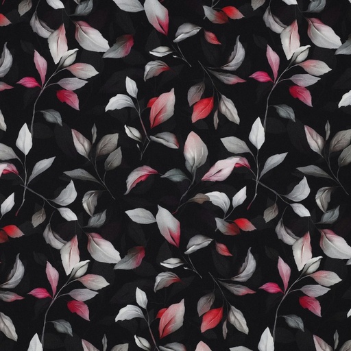 [VE-03437-001] Viscose Poplin Stretch Leaves Black