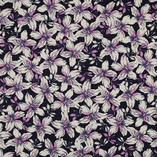 [VE-03176-003] Viscose Twill Stretch Lila Flowers on Navy