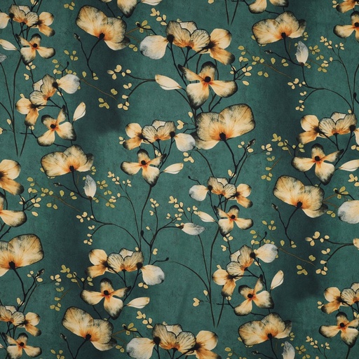 [VE-03182-001] Viscose Twill Stretch Digital Orange Flowers Green