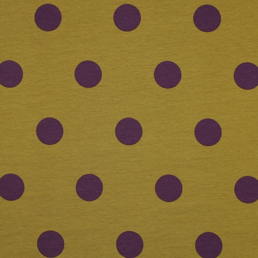 [VE-03081-014] French Terry 3 cm. Dots Paars/Olijf