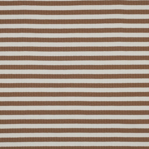 [VE-03990-002] Jersey Rib Horizontal Stripe 1 cm Kaneel/Ecru