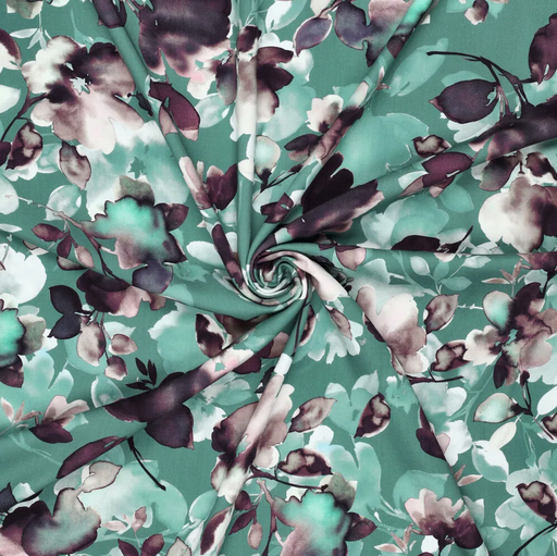 [KI-21129-307] Viscose Twill Painted Floral Old Green