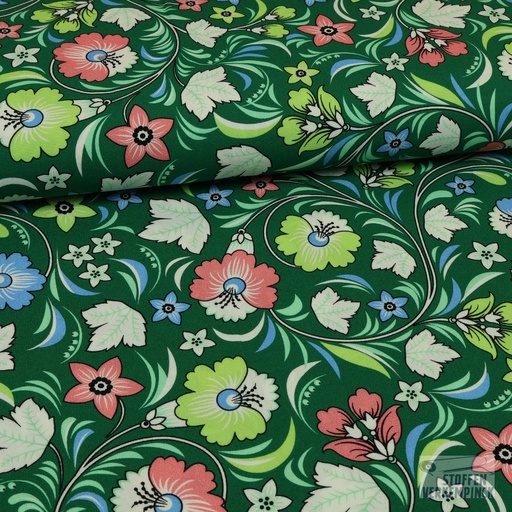 [CL-0341] Crêpe Viscose Sixty Flowers Groen