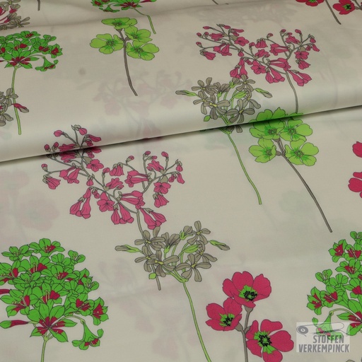 [CL-0344] Viscose Satijn Pink and Green Flowers