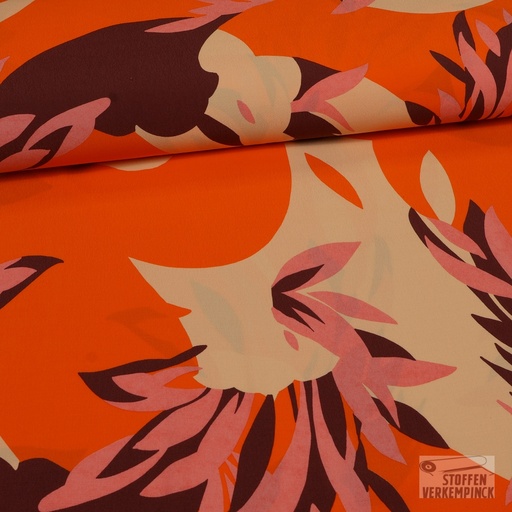 [CL-0345] Viscose Crêpe Floral Design Orange