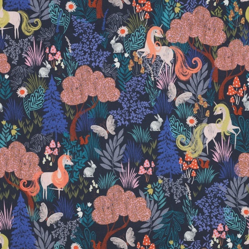 [VE-03245-001] Fine Popeline Digi. Unicorns Navy