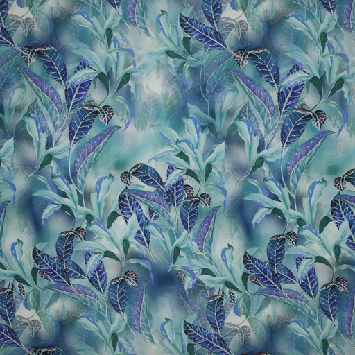 [VE-03381-001] Viscose Digital Leaves Blue/Green