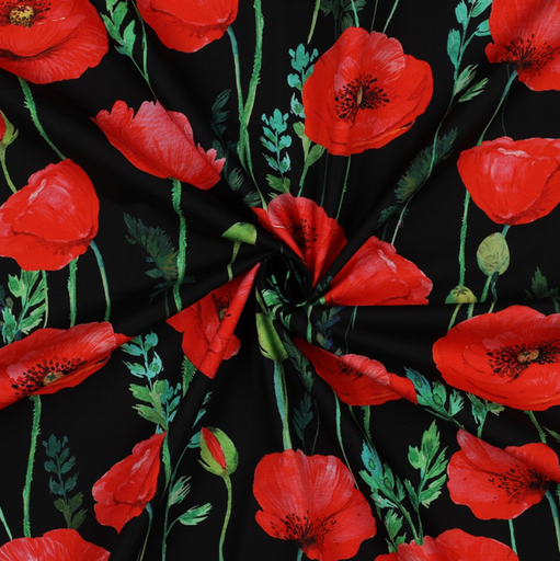 [VE-03027-001] Fine Poplin Digital Poppy's Black