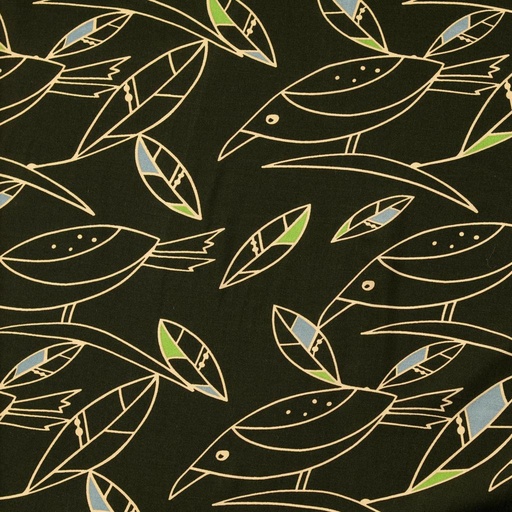 [HE-211101-0006] Viscose Poplin Bending Bird Olive
