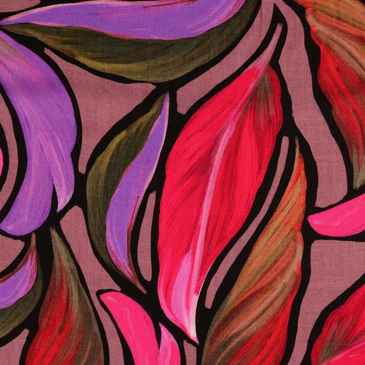 [HE-211106-0008] Visc. twill dig. Print Leaves Pink