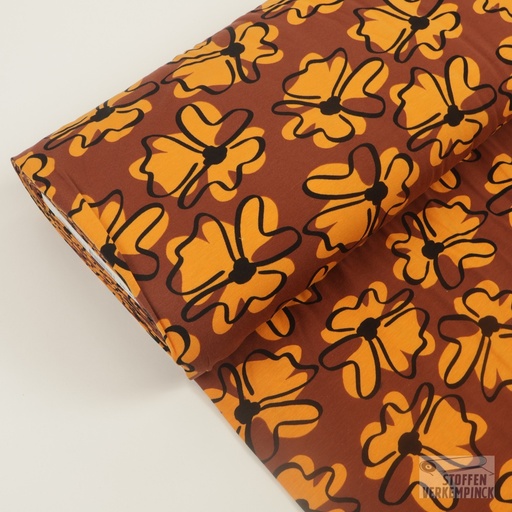 [KV-S1774R-1012] Jersey Retro Flowers Brown/Orange