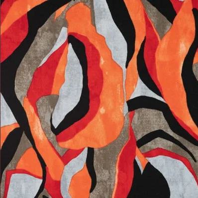 [QT-PC2500-150] Viscose Jersey Graphic Leaves Orange/Red
