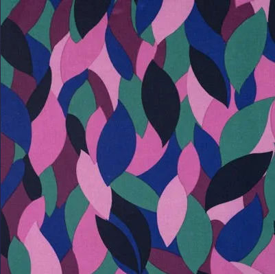 [QT-PC2515-180] Viscose Twill Print Leaves Cyclam