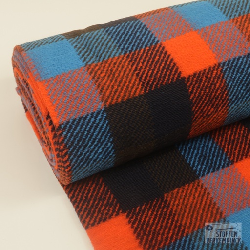 [QT-Q22784-340] Wool Jersey Check Keefer Orange/Turquoise