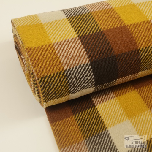 [QT-Q22784-360] Wool Jersey Check Keefer Cognac/Ochre