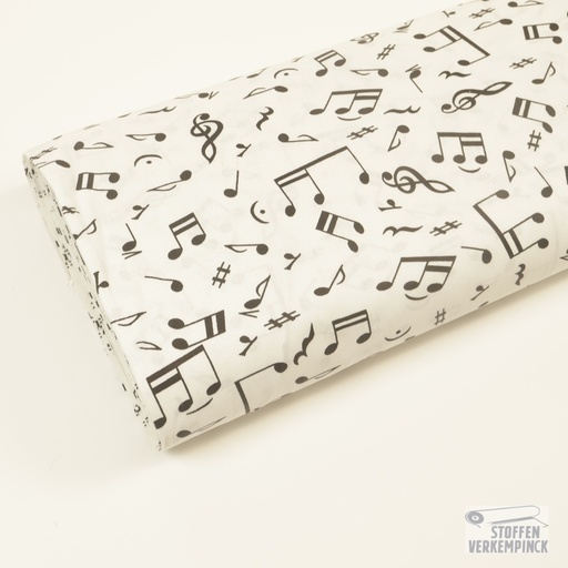 [JO-6679-01] Katoen Print Muzieknoten Wit