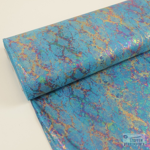 [JO-4932-126] Lycra Jersey Snake Foil Turquoise