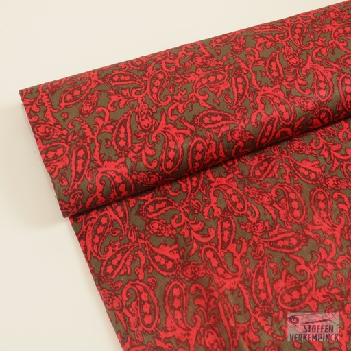 [NO-22029-054] Velvet Satin Paisley Kaki/Red