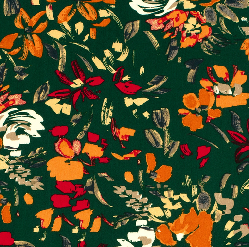 [NO-22070-028] Viscose Poplin Abstract Flowers Green