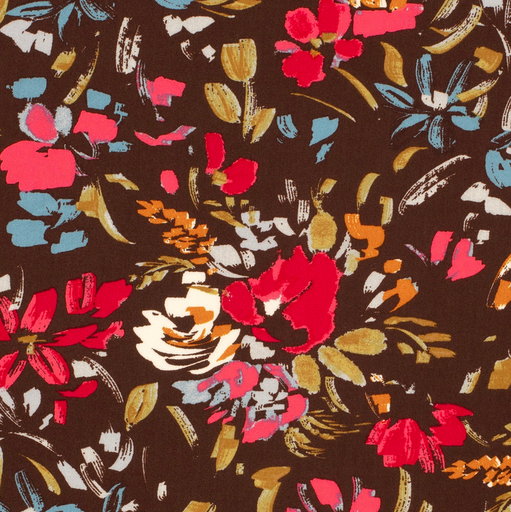 [NO-22070-058] Viscose Poplin Abstract Flowers Aubergine