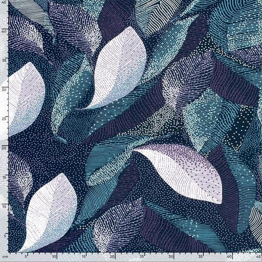 [NO-22127-108] Jersey Viscose Big Leaves Lila/Navy