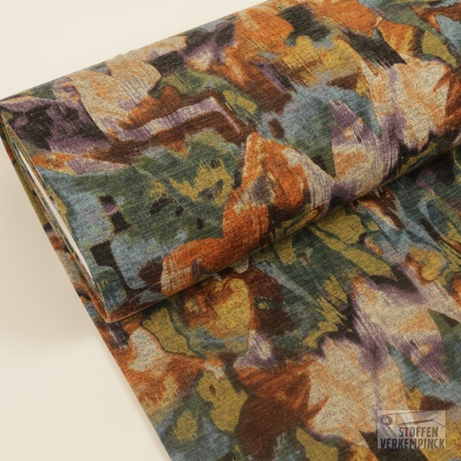 [NO-22191-067] Jersey Angora Brushed Blurred Flowers Petrol