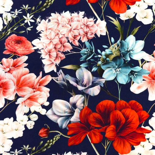 [KV-S1782-Design D] Viscose Digital Fine Flowers - Marine