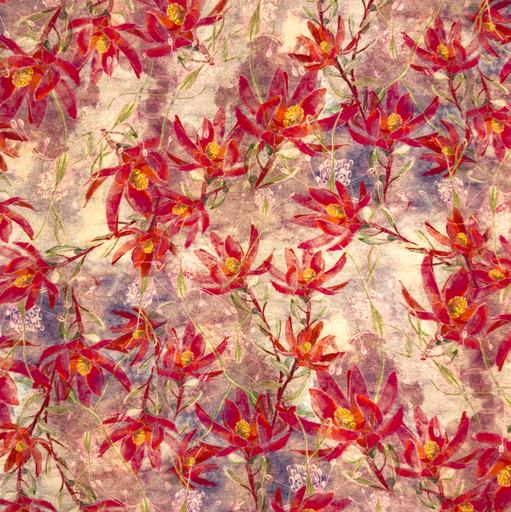 [KV-S1885-Design L] Viscose Digital Red Flowers - Sand