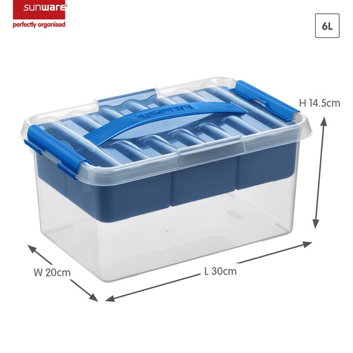 [SUN-79200411] Q-line opbergbox met inzet 6L (30x20x14,5cm) transparant blauw