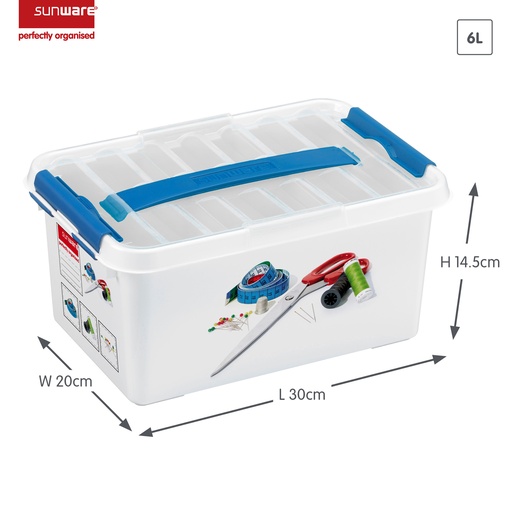 [SUN-79200400] Q-line naaidoos met inzet 6L (30x20x14,5cm) wit/blauw