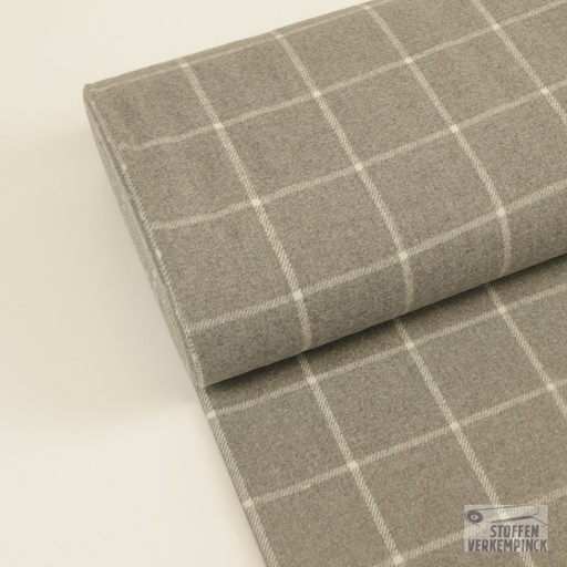 [ZA-4967-01.02] Mantelstof Ruit 7 cm. Grijs/Wit