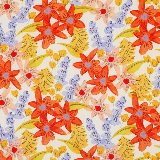 [VE-04423-001] Viscose Digital Flowers Off White
