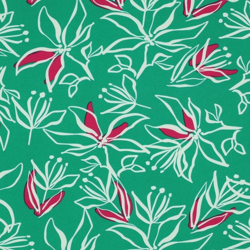 [VE-04331-003] Stretch Magnolia Modern Flowers Green