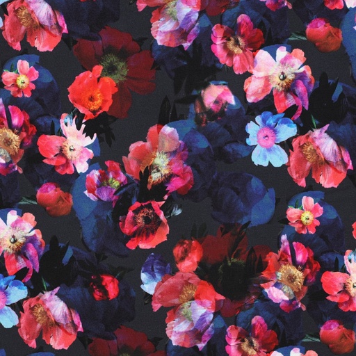 [VE-04112-001] French Terry Digital Mixed Flowers Navy