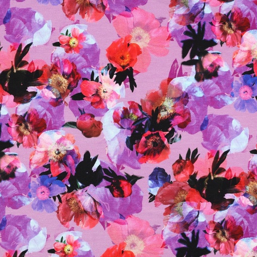 [VE-04112-004] French Terry Digital Mixed Flowers Lilac