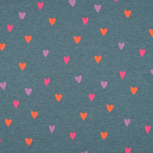 [VE-04118-032] Jersey Melange Neon Hearts Dusty Petrol