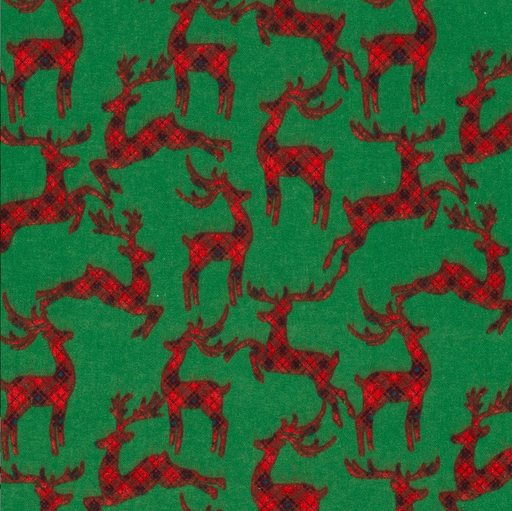 [NO-22709-025] Kerststof Flanel Rendier Groen