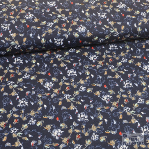 [ZA-5012-10.20] Katoen Jersey Bloemdessin Navy