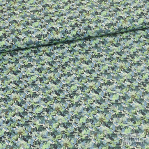 [ZA-5002-09.07] Popeline Blaadjes Blauw/Groen