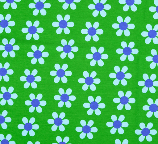 [HE-211253-0020] Jersey Katoen Blue Flower on Green