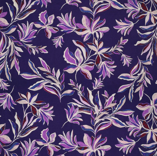 [KI-21146-800] Viscose Jersey Vintage Leaves Paars
