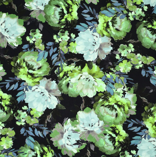 [KI-21147-315] Viscose Jersey Bold Painted Flowers Groen