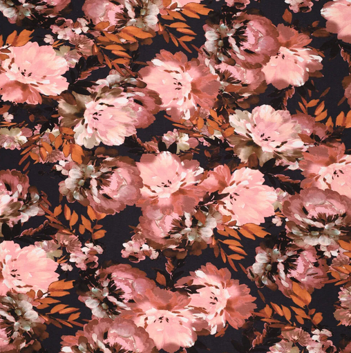 [KI-21147-445] Viscose Jersey Bold Painted Flowers Roest