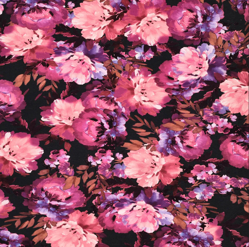 [KI-21147-875] Viscose Jersey Bold Painted Flowers Fuchsia