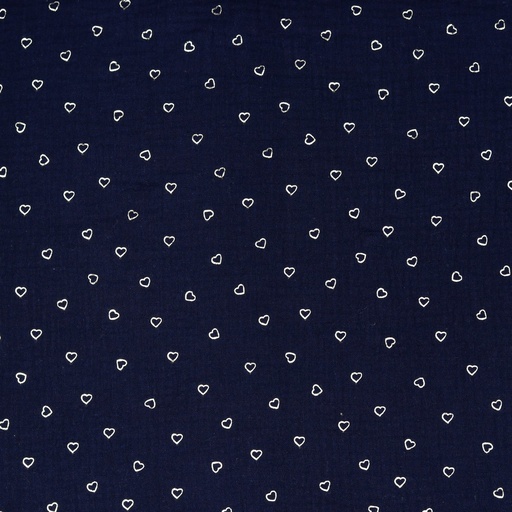 [VE-09817-005] Double Gauze Silver Hearts Navy
