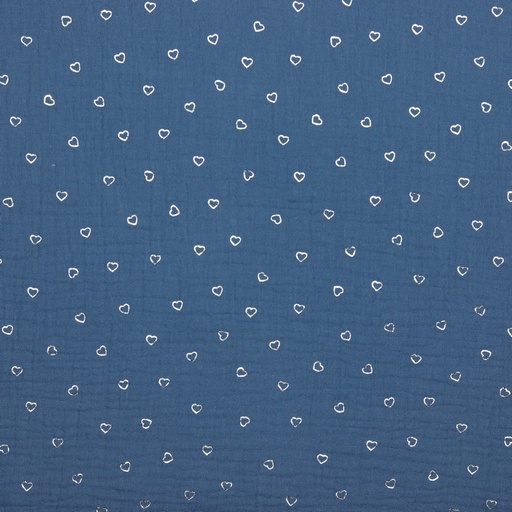 [VE-09817-035] Double Gauze Silver Hearts Jeansblue