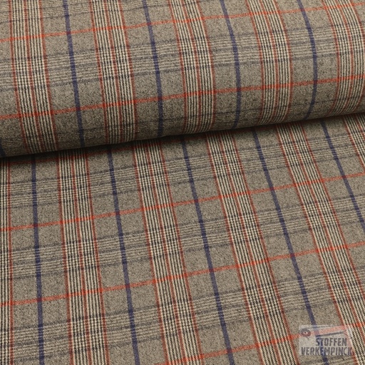 [184-0202] Wollen Ruit Grijs/Oranje/Marine