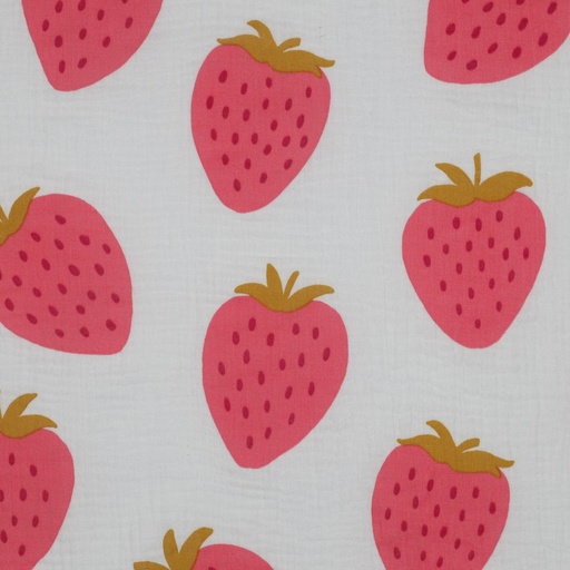 [VE-03082-010] Double Gauze Strawberries off White