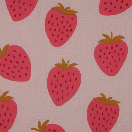 [VE-03082-021] Double Gauze Strawberries Light Rose